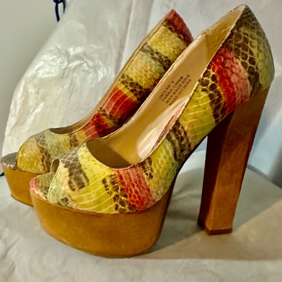 Zigi Soho Shoes - Women’s | Multi color | scaled, wood 4.5in heel | open toe